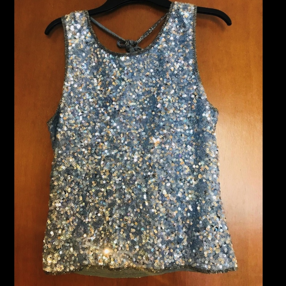 Women's Vintage Scala Blouse Tank Blue Sequin M